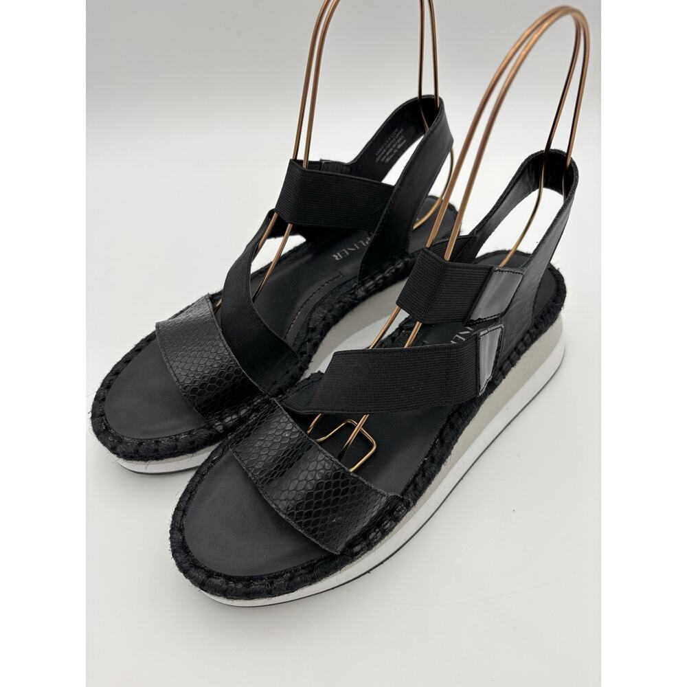 Donald Pliner Sadie Black Leather Platform Wedge Sandals Size 9.5 Elastic